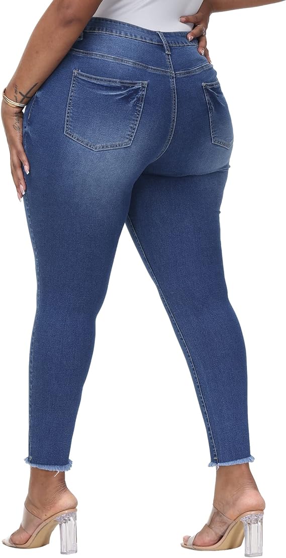 ALLEGRACE Women Plus Size Skinny Jeans Stretchy High Waisted Ankle Jean